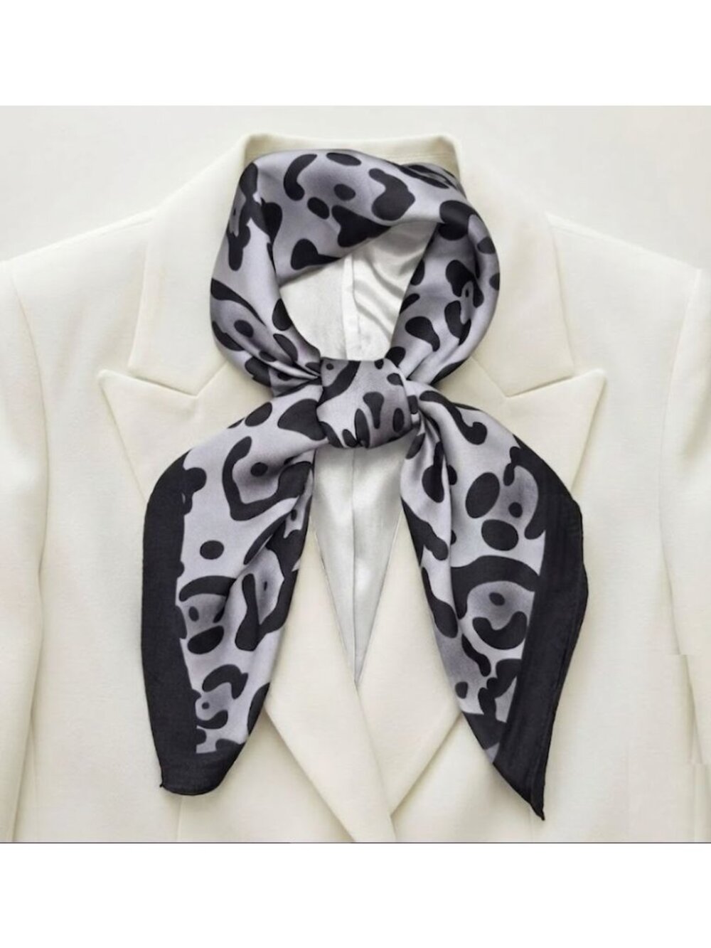 Elegant Grey Leopard Print Silky Satin Square Scarf Fashion Neck Wrap Accessory
